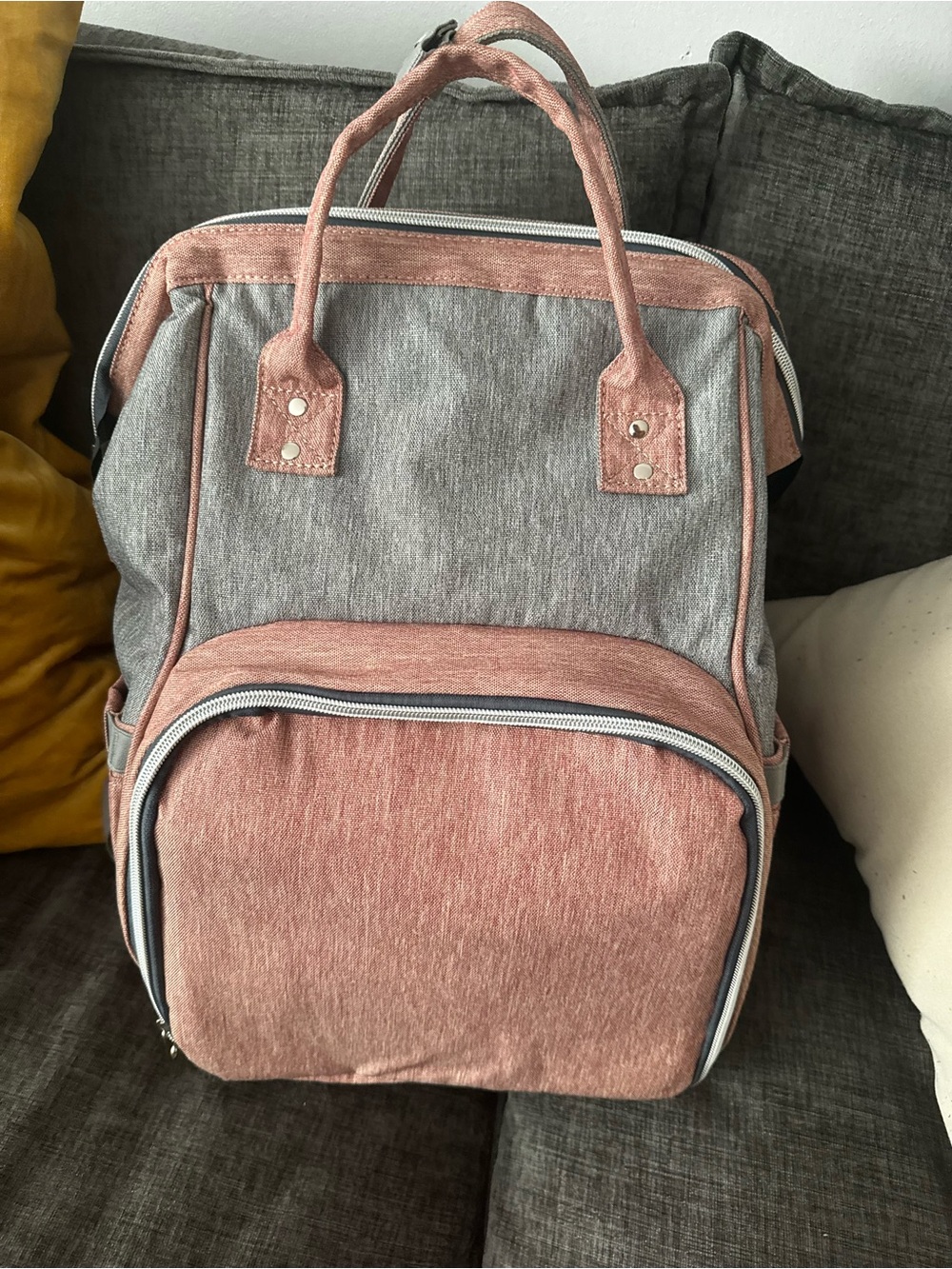 Two-Tone Pink and Gray Babybag Tote